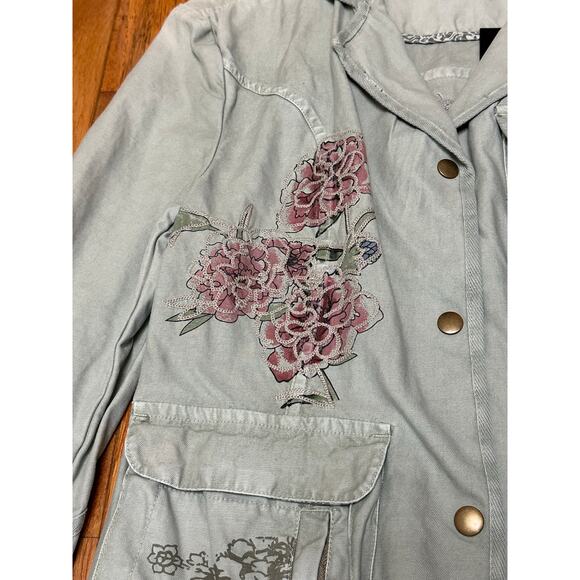 Urban Tribe Floral Embroidered Utility Jacket Green Size Small NWT - Picture 5 of 11
